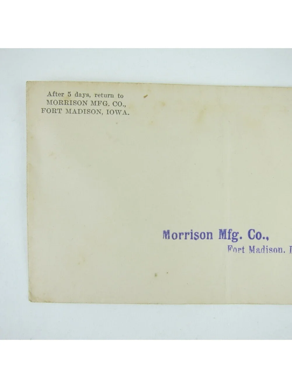 US Postal Stationery Morrison Mfg Co Fort Madison Iowa 2 cent Washington Antique
